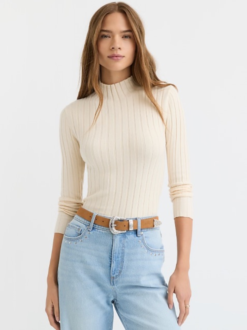 Ann Taylor LOFT Ribbed Mock Neck Lightweight Stretch Pullover Sweater Medium